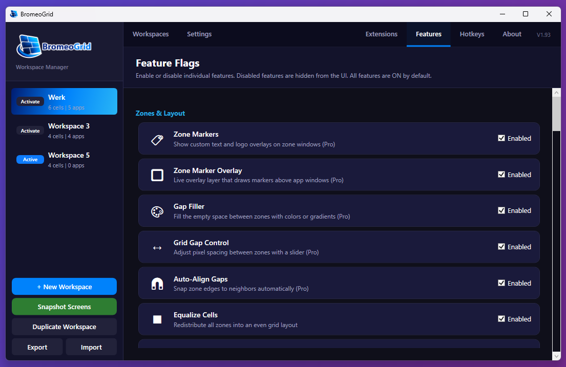 BromeoGrid feature flags