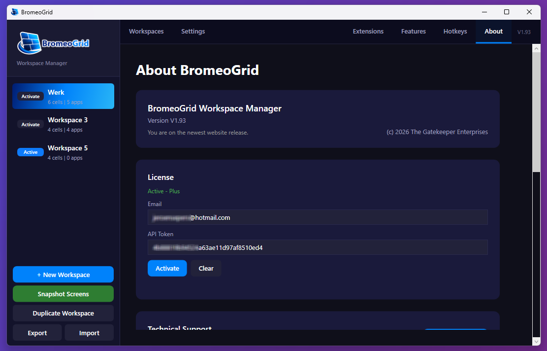 BromeoGrid license panel