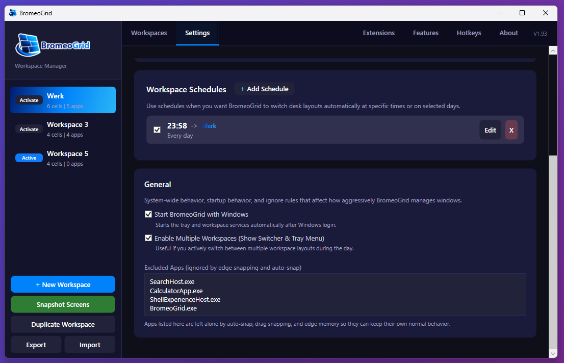 BromeoGrid exclude apps settings