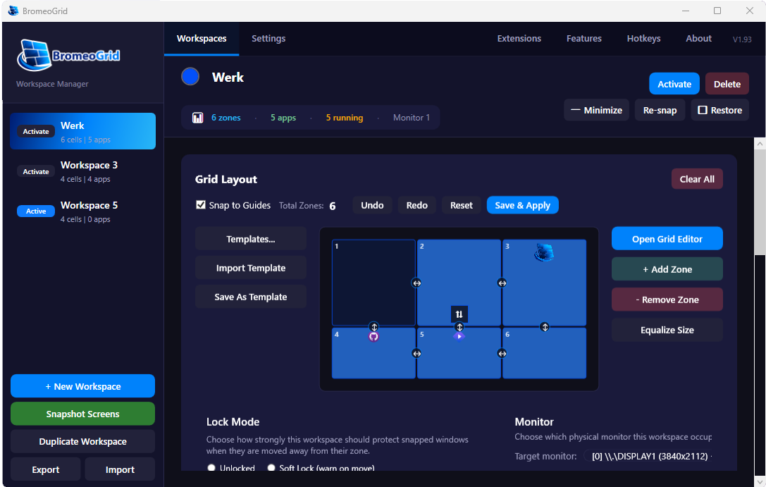 BromeoGrid first workspace settings